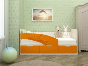 Дельфин-3 Кровать детская 3 ящика без ручек 1.6 Оранжевый глянец в Барнауле - barnaul.katalogmebeli.com | фото 1