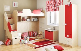 Детская комната Бэрри (Бежевый/Красный/корпус Клен) в Барнауле - barnaul.katalogmebeli.com | фото