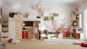 Детская комната Ретвит (Бежевый/Красный/корпус Клен) в Барнауле - barnaul.katalogmebeli.com | фото 3