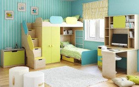 Детская комната Смайли (Желтый/Голубой/Зеленый/корпус Клен) в Барнауле - barnaul.katalogmebeli.com | фото 2