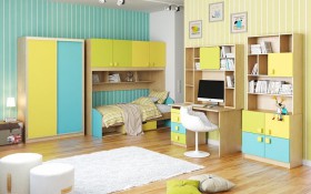 Детская комната Смайли (Желтый/Голубой/Зеленый/корпус Клен) в Барнауле - barnaul.katalogmebeli.com | фото 3