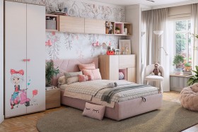 Комплект детской мебели Алина К2 Дуб мария/белый/нежно-розовый велюр в Барнауле - barnaul.katalogmebeli.com | фото