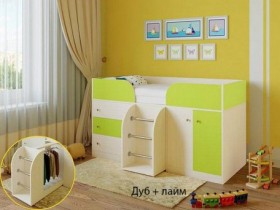 Кровать-чердак Малыш-4 Дуб молочный/Лайм в Барнауле - barnaul.katalogmebeli.com | фото