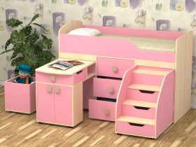 Кровать детская Фея 1.6 Дуб молочный/Розовый в Барнауле - barnaul.katalogmebeli.com | фото