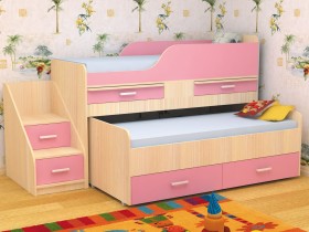 Кровать детская Лесики двухместная 1.8  Дуб молочный/Розовый в Барнауле - barnaul.katalogmebeli.com | фото 1