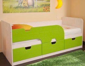Кровать детская Минима 1,86м с ящиками (дуб атланта/лайм глянец) в Барнауле - barnaul.katalogmebeli.com | фото