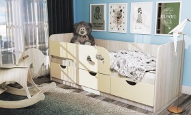 Кровать детская Минима Лего 1,86м с ящиками (дуб атланта/крем) в Барнауле - barnaul.katalogmebeli.com | фото
