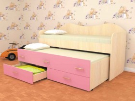 Кровать детская Нимфа двухместная 2.0 Дуб молочный/Розовый в Барнауле - barnaul.katalogmebeli.com | фото 1
