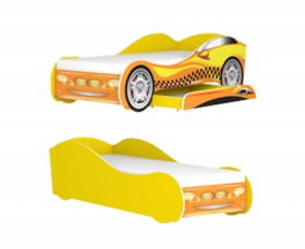 Кровать одноместная Авто-3-2 с ящиком эко (без матраса) с рисунком Такси Желтый в Барнауле - barnaul.katalogmebeli.com | фото 4