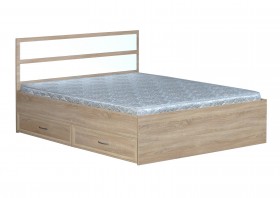 Кровать двойная с ящиками 1600-2 без матраса (прямые спинки) Дуб Сонома в Барнауле - barnaul.katalogmebeli.com | фото