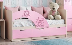 Кровать Юниор-3 ((мульт) розовый металл/дуб беленый) в Барнауле - barnaul.katalogmebeli.com | фото