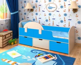 Кровать Малыш-мини с бортиком Дуб молочный/Голубой в Барнауле - barnaul.katalogmebeli.com | фото