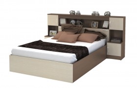 Кровать с прикроватным блоком КР 552 Спальня Basya (шимо темный/шимо светлый) в Барнауле - barnaul.katalogmebeli.com | фото 1