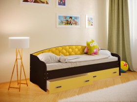 Кровать Софа-7 с мягкой спинкой (800х1900) Венге/Желтый в Барнауле - barnaul.katalogmebeli.com | фото 1