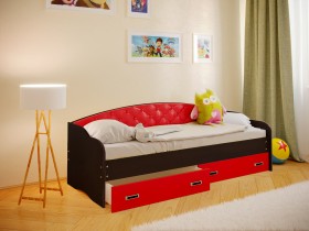 Кровать Софа-7 с мягкой спинкой (800х1900) Венге/Красный в Барнауле - barnaul.katalogmebeli.com | фото
