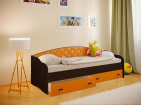 Кровать Софа-7 с мягкой спинкой (800х1900) Венге/Оранжевый в Барнауле - barnaul.katalogmebeli.com | фото 1