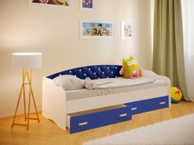 Кровать Софа-7 с мягкой спинкой со стразами (800х2000) Белый/Синий в Барнауле - barnaul.katalogmebeli.com | фото