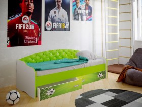 Кровать Софа-8 с мягкой спинкой фотопечать Футбол (900х1900) Белый/Лайм в Барнауле - barnaul.katalogmebeli.com | фото 1