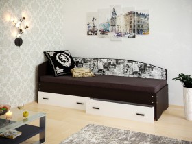 Кровать Софа-9 с мягкой спинкой с рисунком Милана (900х1900) Венге/Белый в Барнауле - barnaul.katalogmebeli.com | фото