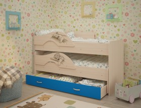 Кровать выкатная Радуга-Сафари детская 1600 Млечный дуб/Голубой в Барнауле - barnaul.katalogmebeli.com | фото