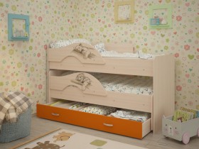 Кровать выкатная Радуга-Сафари детская 1600 Млечный дуб/Оранжевый в Барнауле - barnaul.katalogmebeli.com | фото 1
