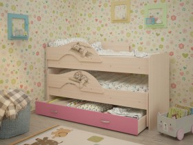 Кровать выкатная Радуга-Сафари детская 1600 Млечный дуб/Розовый в Барнауле - barnaul.katalogmebeli.com | фото