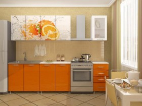Кухонный гарнитур 1,8м Апельсин (Белый/Оранжевый металлик/Фотопечать апельсин) в Барнауле - barnaul.katalogmebeli.com | фото 1
