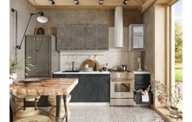 Кухонный гарнитур Нувель 1800мм белый/бетон коричневый/бетон черный в Барнауле - barnaul.katalogmebeli.com | фото 1