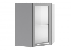 Лофт ПУС 550 шкаф верхний угловой со стеклом (Штукатурка белая/корпус Серый) в Барнауле - barnaul.katalogmebeli.com | фото