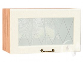 Ницца Шкаф верхний горизонтальный со стеклом ШВГС 600 (Крем/корпус дуб крафт золотой) в Барнауле - barnaul.katalogmebeli.com | фото
