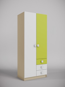 Шкаф 2-х створчатый с ящиками Эппл (Зеленый/Белый/корпус Клен) в Барнауле - barnaul.katalogmebeli.com | фото