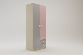 Шкаф 2-х створчатый с ящиками Грэйси (Розовый/Серый/корпус Клен) в Барнауле - barnaul.katalogmebeli.com | фото 2