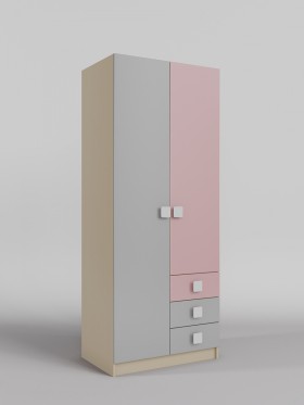 Шкаф 2-х створчатый с ящиками Грэйси (Розовый/Серый/корпус Клен) в Барнауле - barnaul.katalogmebeli.com | фото