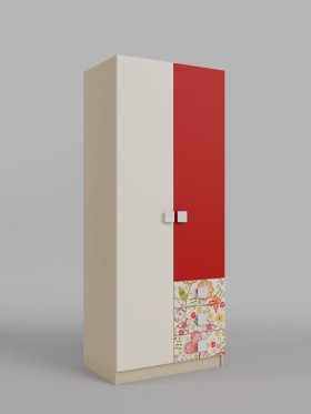 Шкаф 2-х створчатый с ящиками Ретвит (Бежевый/Красный/корпус Клен) в Барнауле - barnaul.katalogmebeli.com | фото