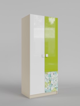 Шкаф 2-х створчатый с ящиками Твит (Белый/Зеленый/корпус Клен) в Барнауле - barnaul.katalogmebeli.com | фото