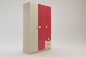 Шкаф 3-х створчатый с ящиками Бэрри (Бежевый/Красный/корпус Клен) в Барнауле - barnaul.katalogmebeli.com | фото 1