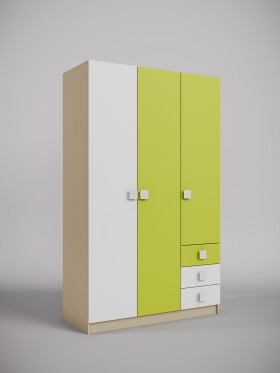 Шкаф 3-х створчатый с ящиками Эппл (Зеленый/Белый/корпус Клен) в Барнауле - barnaul.katalogmebeli.com | фото