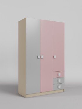 Шкаф 3-х створчатый с ящиками Грэйси (Розовый/Серый/корпус Клен) в Барнауле - barnaul.katalogmebeli.com | фото