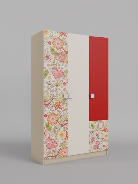Шкаф 3-х створчатый с ящиками Ретвит (Бежевый/Красный/корпус Клен) в Барнауле - barnaul.katalogmebeli.com | фото