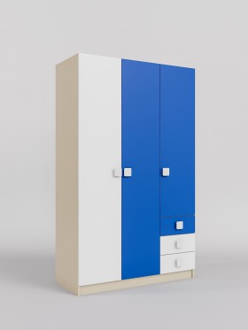 Шкаф 3-х створчатый с ящиками Скай (Синий/Белый/корпус Клен) в Барнауле - barnaul.katalogmebeli.com | фото 1