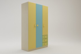 Шкаф 3-х створчатый с ящиками Смайли (Желтый/Голубой/Зеленый/корпус Клен) в Барнауле - barnaul.katalogmebeli.com | фото