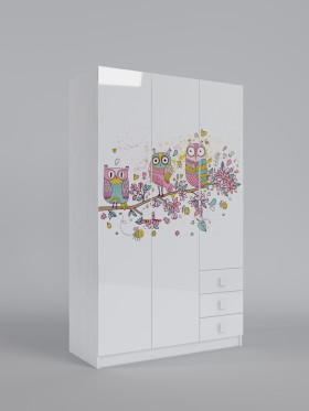 Шкаф 3-х створчатый с ящиками Совушки (Белый/корпус Выбеленное дерево) в Барнауле - barnaul.katalogmebeli.com | фото 1