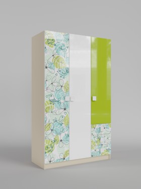 Шкаф 3-х створчатый с ящиками Твит (Белый/Зеленый/корпус Клен) в Барнауле - barnaul.katalogmebeli.com | фото