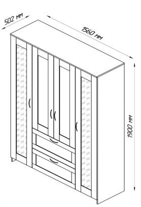 Шкаф четырехдверный Сириус с 1 зеркалом и 2 ящиками белый в Барнауле - barnaul.katalogmebeli.com | фото 2