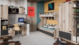 Шкаф для одежды комбинированный «Окланд» (Фон Черный/Дуб Делано) в Барнауле - barnaul.katalogmebeli.com | фото 4