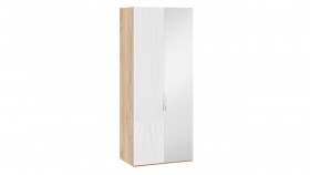 Шкаф для одежды с 1 глухой и 1 зеркальной дверями правый «Эмбер» Яблоня Беллуно/Белый глянец в Барнауле - barnaul.katalogmebeli.com | фото