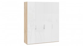 Шкаф для одежды с 4 глухими дверями «Эмбер» Яблоня Беллуно/Белый глянец в Барнауле - barnaul.katalogmebeli.com | фото 1