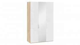 Шкаф комбинированный с 2 глухими и 1 зеркальной дверями правый «Эмбер» Яблоня Беллуно/Белый глянец в Барнауле - barnaul.katalogmebeli.com | фото 1