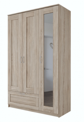 Шкаф трехдверный Сириус с зеркалом и 1 ящиком дуб сонома в Барнауле - barnaul.katalogmebeli.com | фото