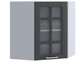 Шкаф верхний угловой со стеклом 590, ШВУС 590 (Клен серый/корпус белый) в Барнауле - barnaul.katalogmebeli.com | фото